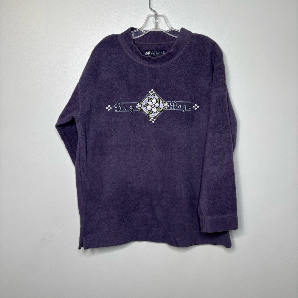 Big Dogs Embroidered Floral Fleece Pullover Women’s Medium Purple